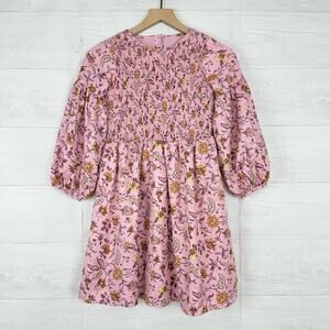 JANIE and JACK Pink Floral Smocked Dress Girls Size 14 Balloon Sleeves Party